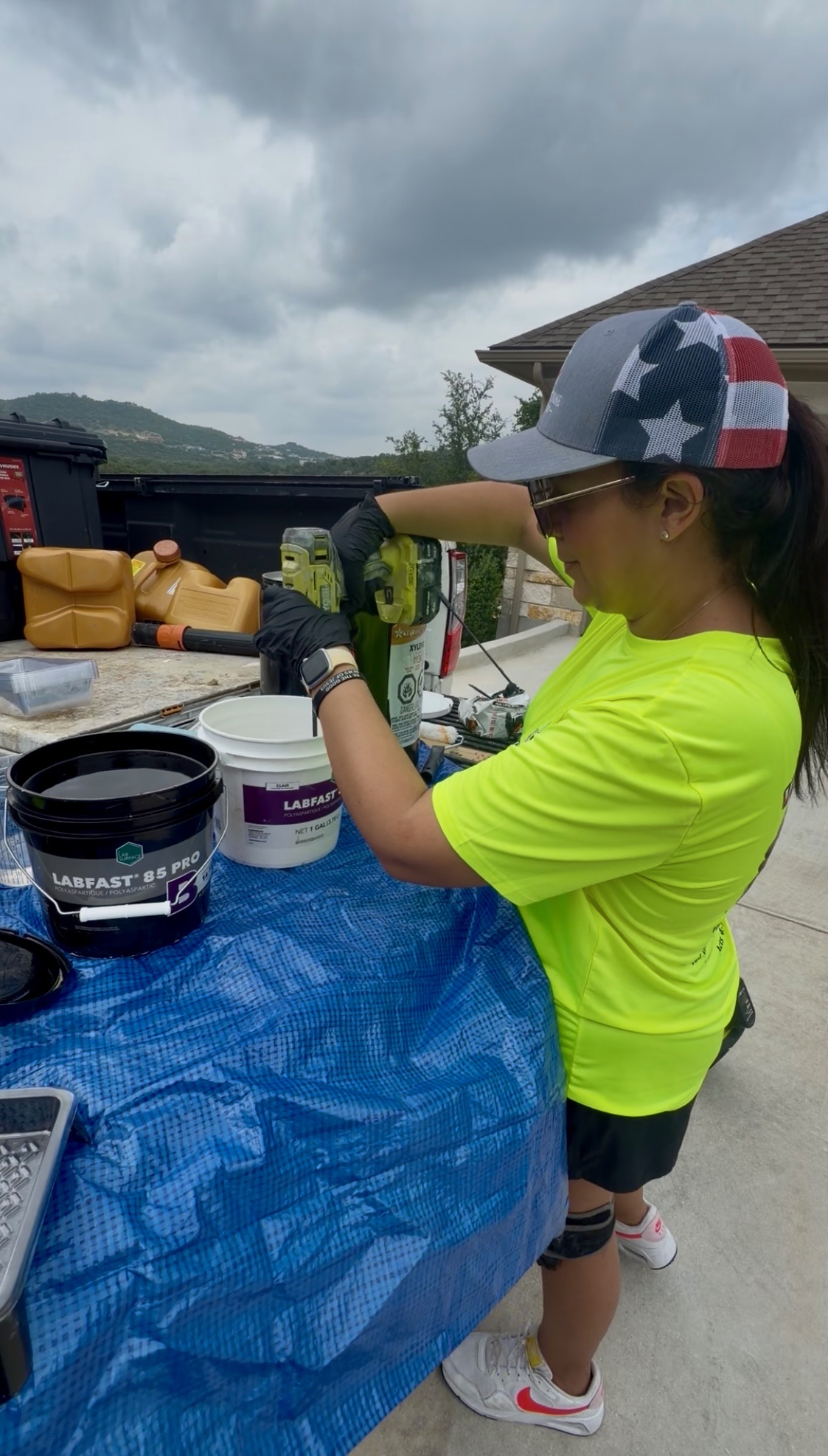 Team member mixing Labfast polyaspartic on-site