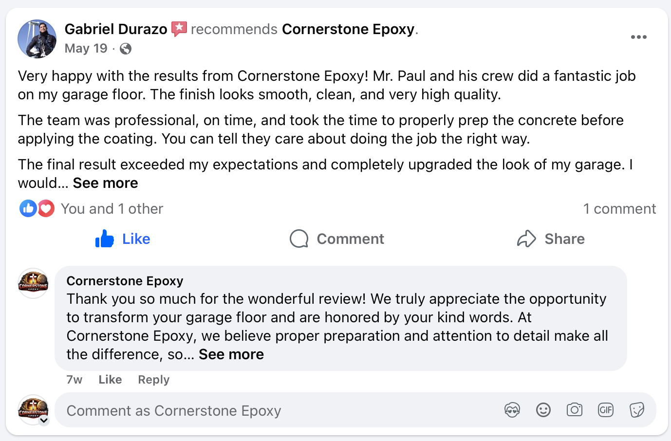Facebook review from Gabriel Durazo