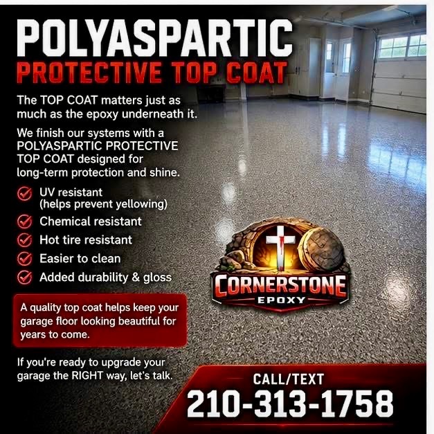 Polyaspartic protective top coat, UV, chemical and hot tire resistant
