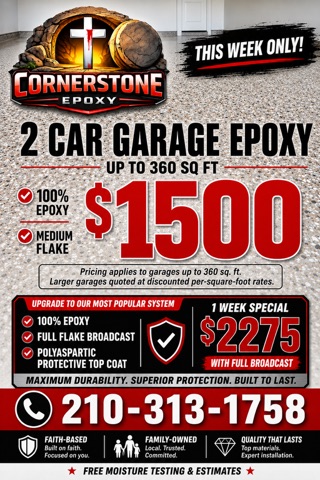Two-car garage epoxy special starting at $1,500