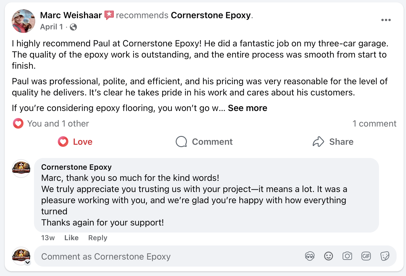 Facebook review from Marc Weishaar