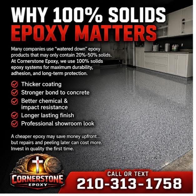 Why 100% solids epoxy matters, thicker coating, stronger bond, longer lasting finish